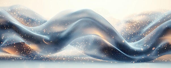 Poster - abstract visualization of a digital wave with glowing dots in patterns