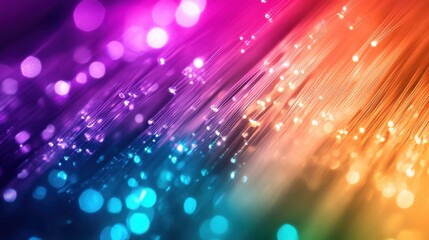 A colorful abstract image of fiber optic strands with bokeh effects.