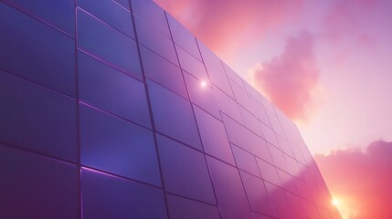 Aufkleber - Modern architectural facade reflecting sunset hues with clouds in the background, showcasing elegance
