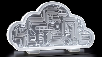 Aufkleber - Modern illuminated cloud sculpture with intricate circuit patterns, set against a dark background