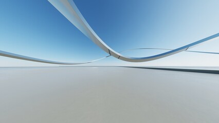 Fototapete - 3d illustration of abstract minimal architecture background, geometric architectural with chrome or metallic curve design, Car presentation