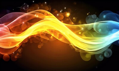 Wall Mural - Dynamic Abstract Waves of Color Flowing Elegantly with Soft Bokeh Effects Against a Dark Background Creating a Vibrant Visual Experience