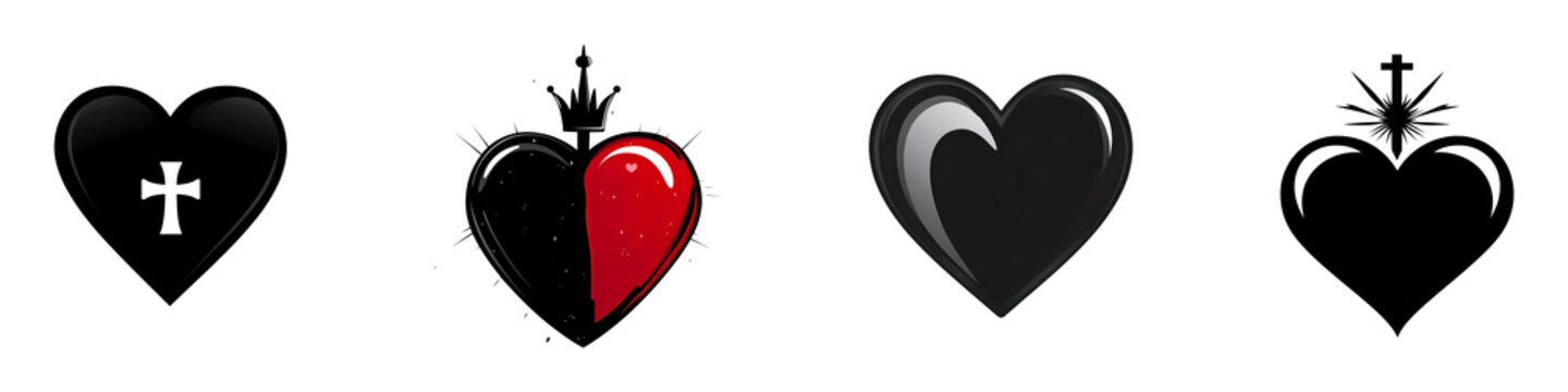 Set of holy heart wake black collor flat icon isolated on transparent background