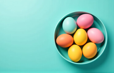 Aufkleber - Colorful Easter Eggs In A Turquoise Circle Sit Atop A Teal Background With Plenty Of Space To Add Text And Graphics Freely.