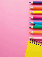 Poster - Colorful School Stationery Is Arranged On A Bright Pink Background As Part Of A Back To School Vertical Design Concept.