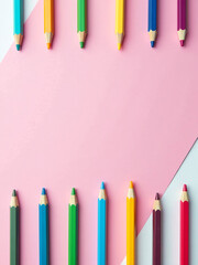 Aufkleber - Colorful School Supplies Arranged In A Neat Pattern On A Pink And White Background With Empty Spaces Between Each Item.