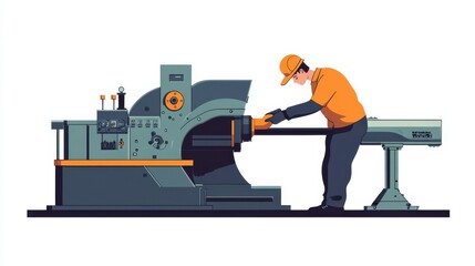 Poster - metal pipe bending machine with operator illustration