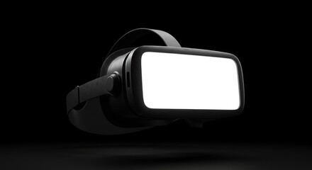 Poster - Immersive Virtual Reality Experience with Sleek Black VR Headset on Dark Background for Gaming and Simulations