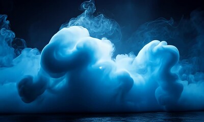Wall Mural - Ethereal Blue Clouds and Mist Illuminated by Soft Light Creating a Dreamy Atmosphere Over Water Surface at Dusk