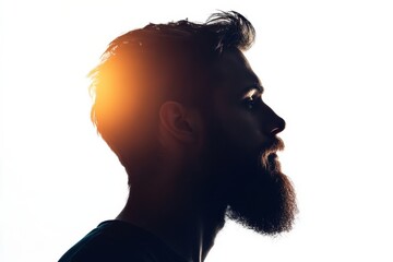 Leinwandbilder - Silhouette of a bearded man with fade effect on white background captured in a clean and minimalist style
