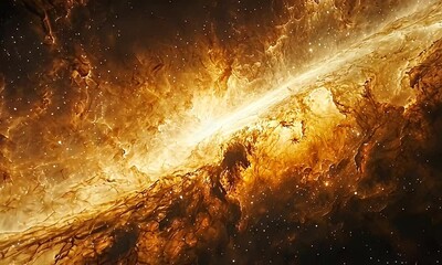 Wall Mural - Cosmic Explosion of Light and Energy in a Golden Nebula Surrounded by Stars and the Vast Darkness of Space