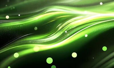 Wall Mural - Dynamic Green Waves with Soft Sparkles and Illuminating Patterns in Abstract Fluid Motion