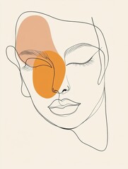 Poster - Single line art face drawing featuring abstract fashion design in pastel colors on a clean background showcasing minimalism and artistic expression