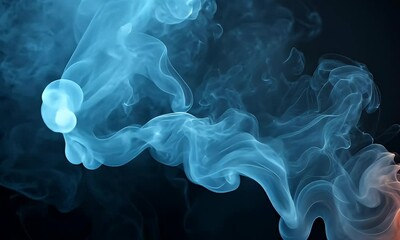 Wall Mural - Ethereal Flow Of Blue Smoke And Mist Against A Dark Background Creating A Mystical Atmosphere And Dreamy Visual Effect