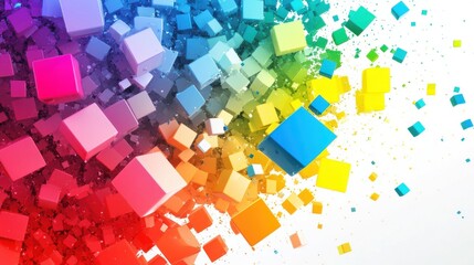 Poster - colors blend abstract square shapes behind plain white background illustration