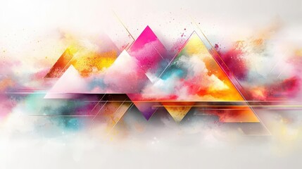 Poster - Colorful abstract mountains with vibrant clouds, perfect for modern art and design projects. Copy space, 300 dpi, commercial use