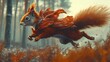 © Luxetify - Red Squirrel in Winter Flight: A Whimsical Forest Scene