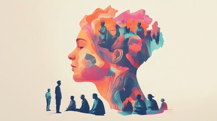 Poster - ai generated illustration of tiny people series, sharing thought illustration