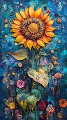 sunflower art, night sky background