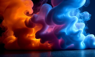 Wall Mural - Dynamic Colorful Abstract Smoke Waves with Swirling Patterns and Vibrant Illumination in a Dark Background