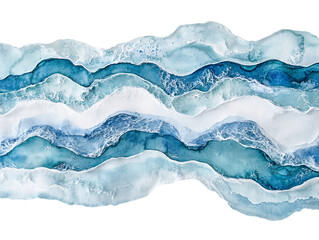 Poster - Abstract Blue and White Watercolor Waves on Transparent Background, PNG