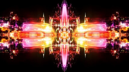 Poster - Vibrant abstract cityscape at night with colorful lights reflecting on dark background