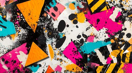Aufkleber - Vibrant abstract composition featuring geometric shapes and splashes of color on a textured background