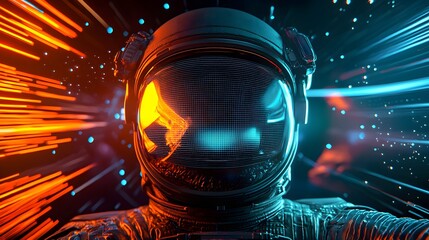Wall Mural - Futuristic Astronaut in Neon Space with Dynamic Light Patterns and Cosmic Background