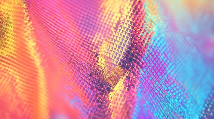 Poster - Vibrant abstract texture showcasing colorful mesh fabric with shimmering light reflections