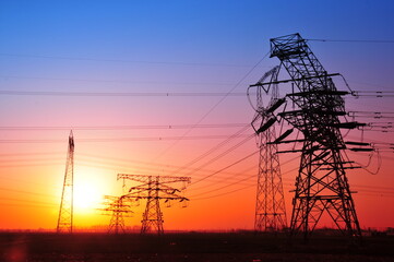 Wall Mural - wire electrical energy at sunset