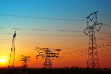 Wall Mural - wire electrical energy at sunset