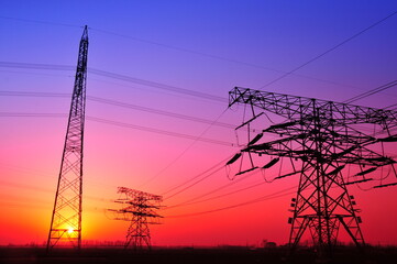 Wall Mural - wire electrical energy at sunset