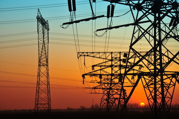Wall Mural - wire electrical energy at sunset