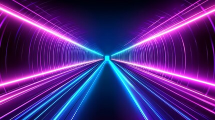 Aufkleber - Vibrant neon tunnel with glowing blue and pink lights creating a dynamic visual effect