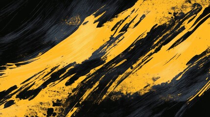 Poster - A dynamic abstract black and yellow background with brush strokes. AI generation. illustration