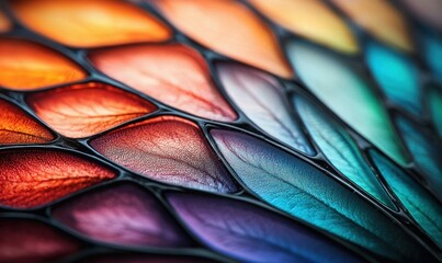 Poster - A stunning close-up showcases a vibrant mosaic of multicolored leaves in a captivating gradient pattern.