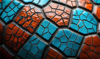 Poster - A captivating geometric pattern displays a mesmerizing blend of teal and copper tones, creating an eye-catching abstract texture.