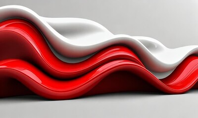Wall Mural - Abstract Flowing Red And White Waves On A Smooth Gray Surface Creating A Dynamic And Elegant Visual Experience
