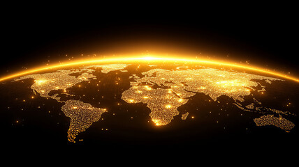 Poster - glowing globe showcasing illuminated cities across world, symbolizing connectivity