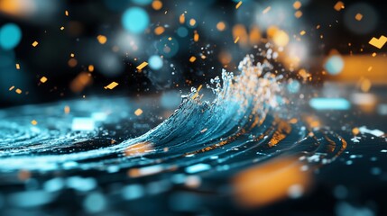 Poster - Dynamic water splash creates mesmerizing patterns in vibrant colors during a nighttime setting