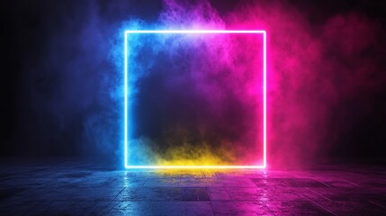 Poster - Neon Frame Glowing Bright Colors Smoke Background