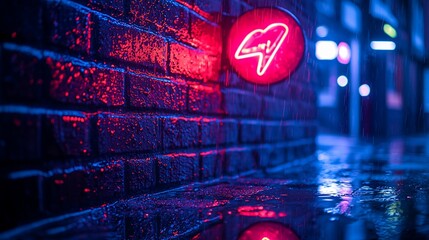 Poster - Neon Light Sign Night City Street Urban Wall