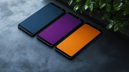 Poster - Modern user interface design template. Conceptual mobile phone screen mock-up for application interface. Aesthetic, dark purple, orange, blue, black. illustration