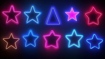 Poster - Neon Lights Stars and Triangle Shapes Graphic Design