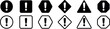 © Prodesigner - Caution alarm set, Attention caution sign warning symbol icon, danger sign collection, black fatal error message element, exclamation mark of warning attention icon,