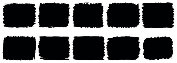 Poster - Rectangle Brush stroke,  ink paint brush, grunge lines. grunge box. Black square shapes with brush borders on white background. Vintage grunge boxes for collage, text, banner, sticker, poster,