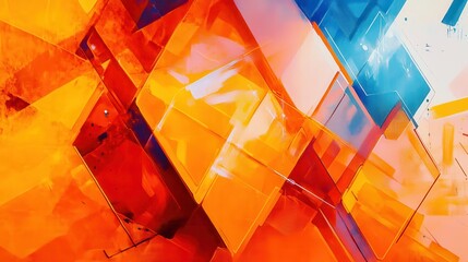 Poster - A vibrant orange and blue geometric pattern with hexagons and triangles forming an energetic, lively abstract design. illustration