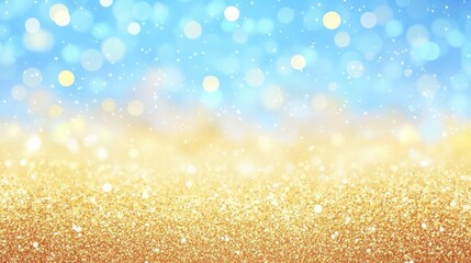 Wall Mural - sparkling glitter background with gold and blue bokeh lights illustration