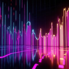Poster - Financial graph with up trend line candlestick chart in stock market on neon color Widescreen background