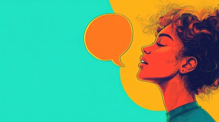 Poster - Digital Vector Drawing of a Person with a Floating Speech Bubble illustration